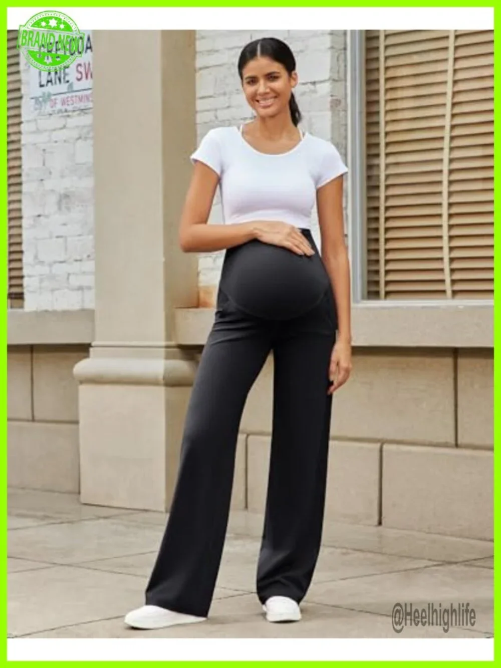 Maternity Over the Belly Yoga Pants with Pockets Wide Leg Stretchy Full Panel